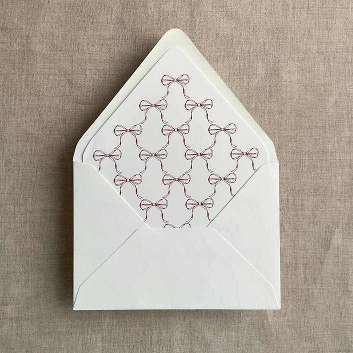 "Red ribbon bows printed envelope liner for A7 euro flap envelope  | pack of 10" - Envelope Liners in red by Ivory Invitations