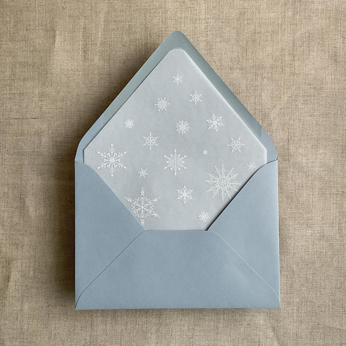 "Snow flakes white ink printed vellum envelope liner for A7 euro flap envelope | pack of 10" - Envelope Liners in white by Ivory Invitations