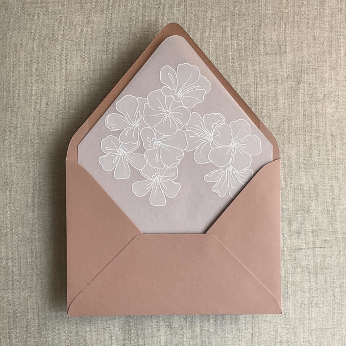 "White camellia floral printed vellum envelope liner for A7 euro flap envelope | pack of 10" - Envelope Liners in white by Ivory Invitations