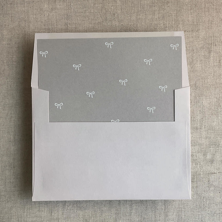 "Stone baby ribbon bows envelope liner for A7 square envelope | pack of 10" - Envelope Liners in gray by Ivory Invitations