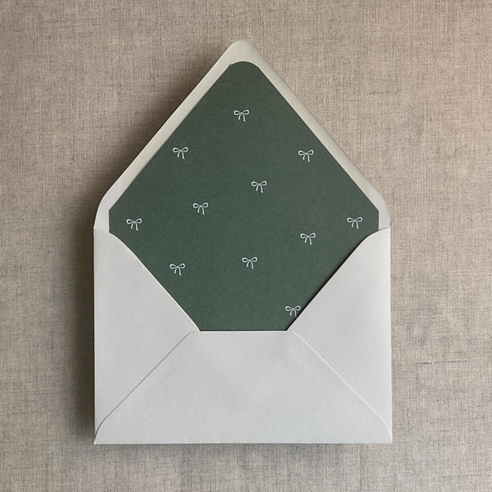"Forest green baby ribbon bows envelope liner for A7 euro flap envelope | pack of 10" - Envelope Liners in green by Ivory Invitations