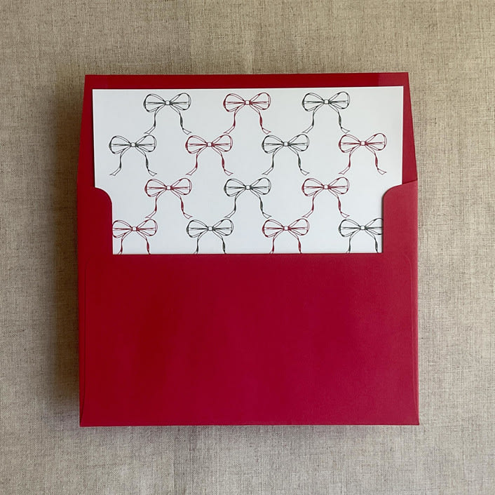 "Holiday ribbon bows printed envelope liner for A7 square flap envelope  | pack of 10" - Envelope Liners in multicolorassorted-colors by Ivory Invitations