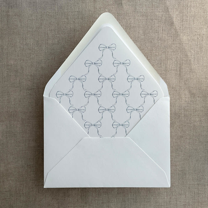 "Steel blue ribbon bows printed envelope liner for A7 euro flap envelope  | pack of 10" - Envelope Liners in blue by Ivory Invitations