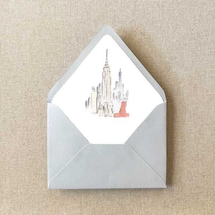 "New York City Empire State Building Watercolor Euroflap Envelope Liner | Set of 10 | For 5x7” invitations" - Envelope Liners in multicolorassorted-colors by Cotton and Bow