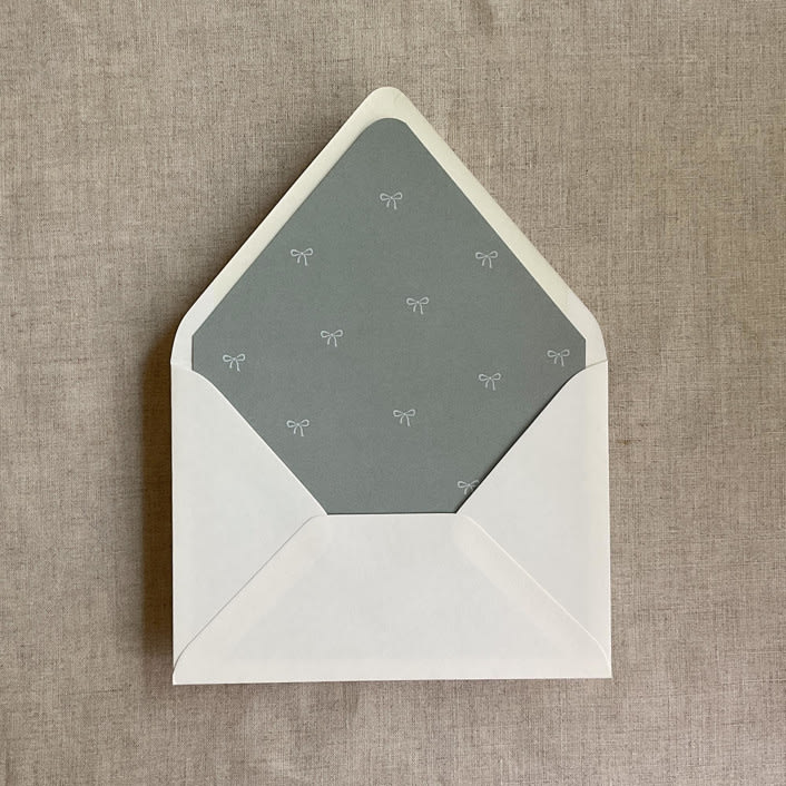 "Sage baby ribbon bows envelope liner for A7 euro flap envelope | pack of 10" - Envelope Liners in green by Ivory Invitations