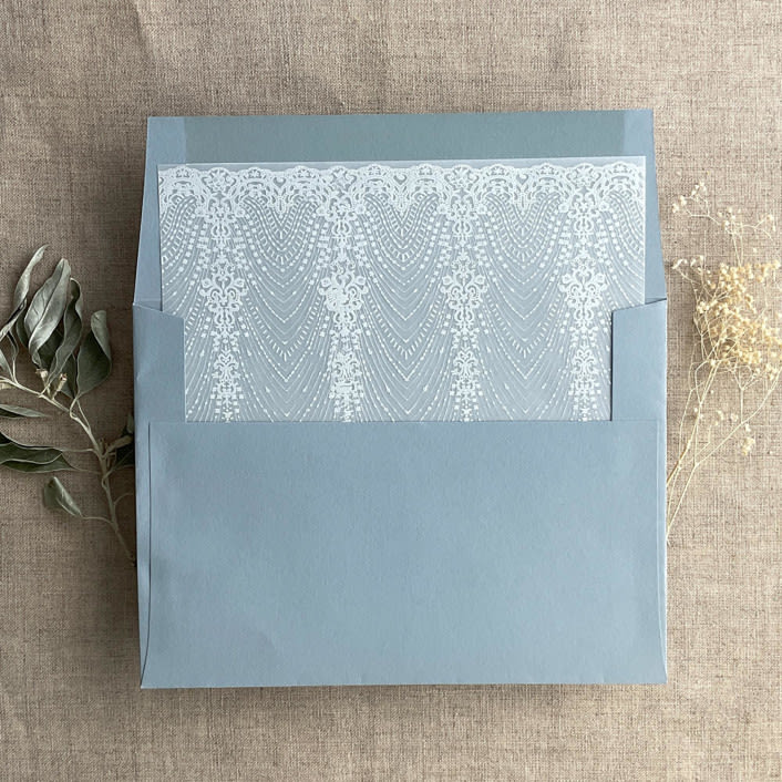 "Chantilly lace white ink printed vellum envelope liner for A7 square flap envelope  | pack of 10" - Envelope Liners in white by Ivory Invitations