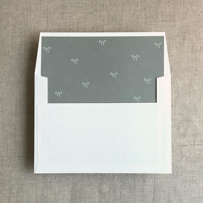 "Sage baby ribbon bows envelope liner for A7 square flap envelope | pack of 10" - Envelope Liners in green by Ivory Invitations
