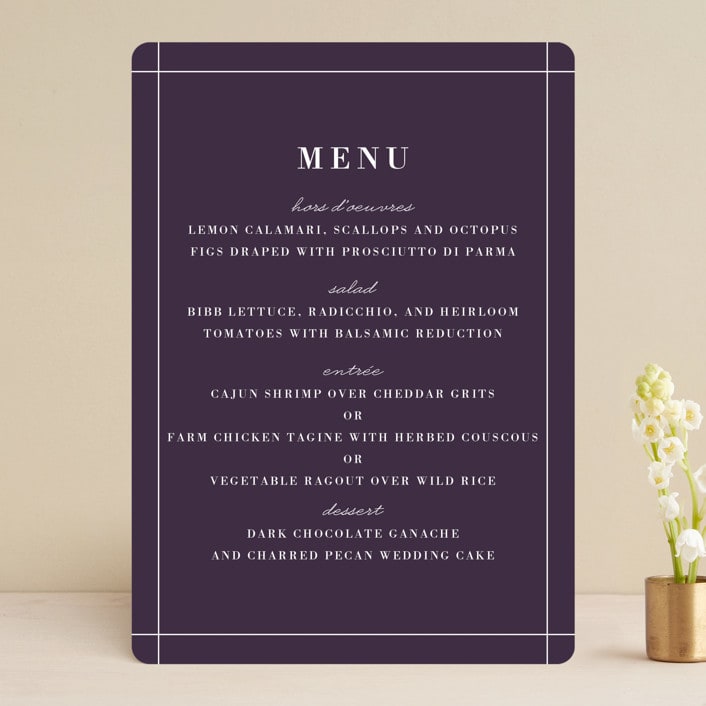 "Evening Bloom" - Menus in Eggplant by Snow and Ivy - Front