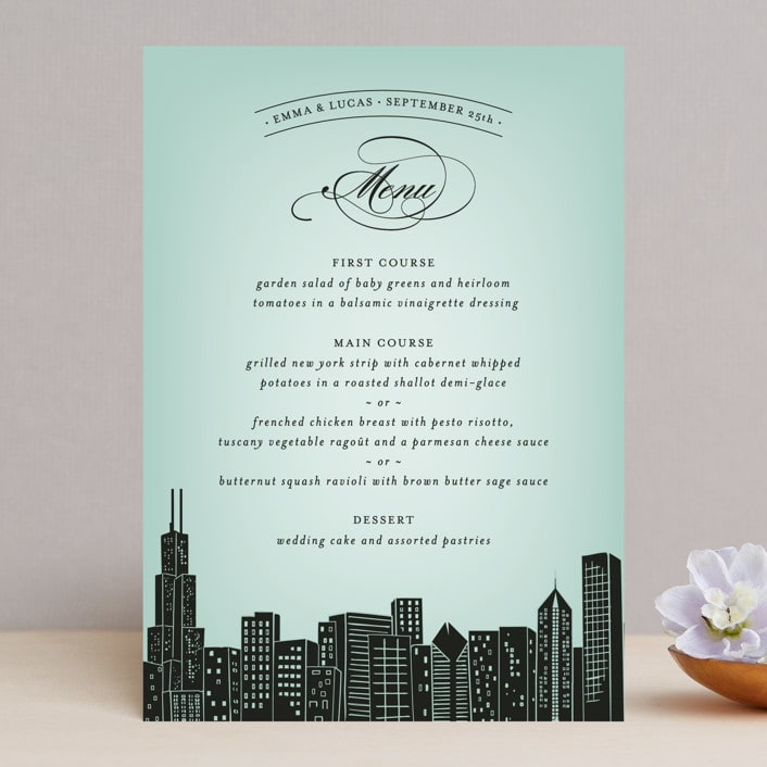 "Big City - Chicago" - Menus in Pale Blue by Hooray Creative - Front