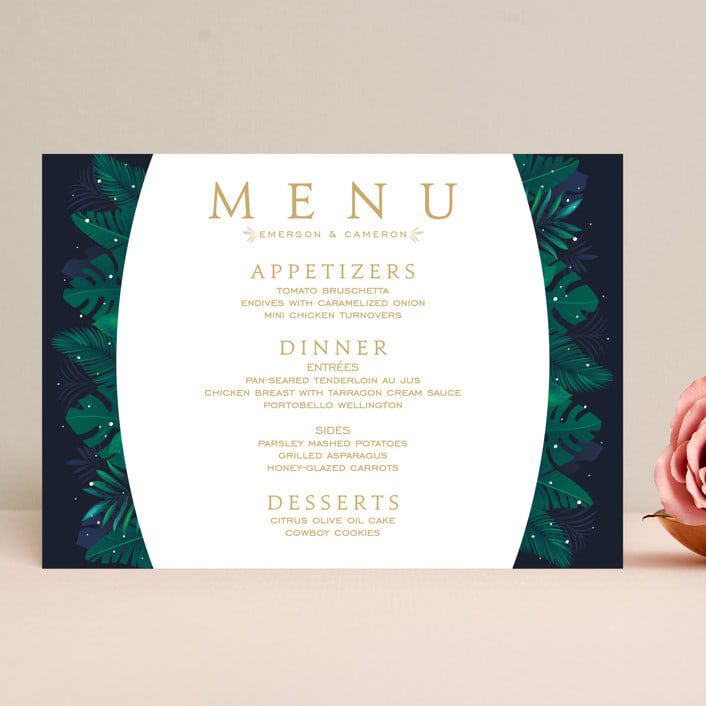 "Paradise" - Menus in Midnight Ocean by GeekInk Design - Front
