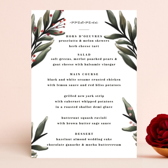 "Floral Square" - Menus in Classic Red by Dane Great Designs - Front