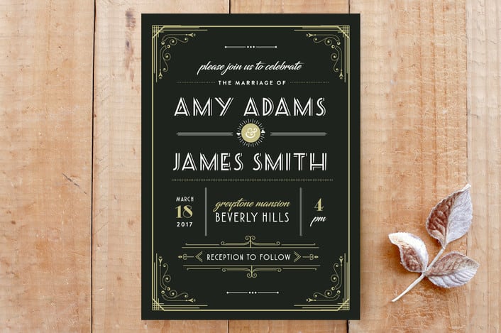 "Art Deco Wedding" - Cards in Black/Gold by Emily Henning - Front
