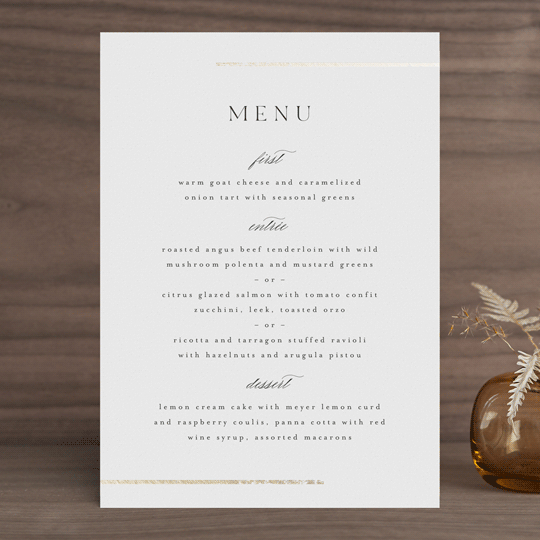 "Henley" - Foil-Pressed Menus in Quartz by Kristie Kern - Front