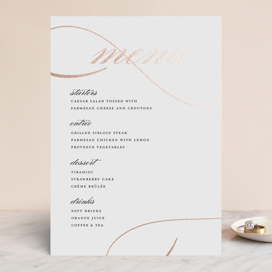 "So in Love" - Foil-Pressed Menus in Cloud by Stacey Meacham - Front