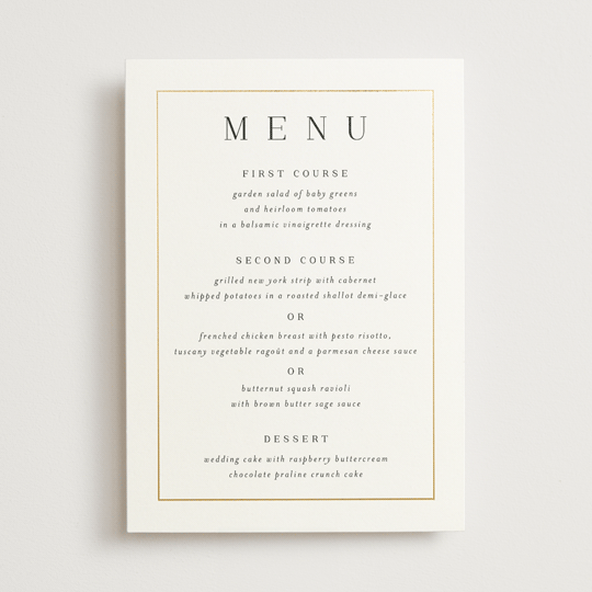 "Bianca" - Foil-Pressed Menus in Sugar by Jessica Williams - Front