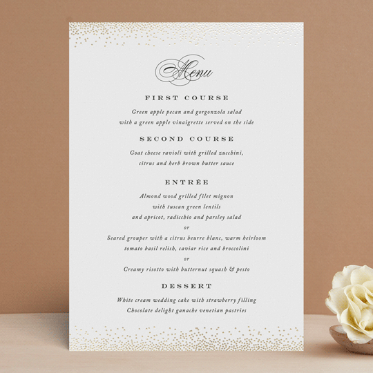"Glitz & Glam" - Foil-Pressed Menus in Cotton by Jennifer Postorino - Front