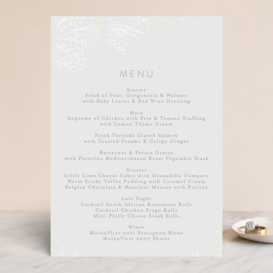 "Botanical Filigree" - Gloss-Press® Menus in Ivory by Phrosné Barwood - Front