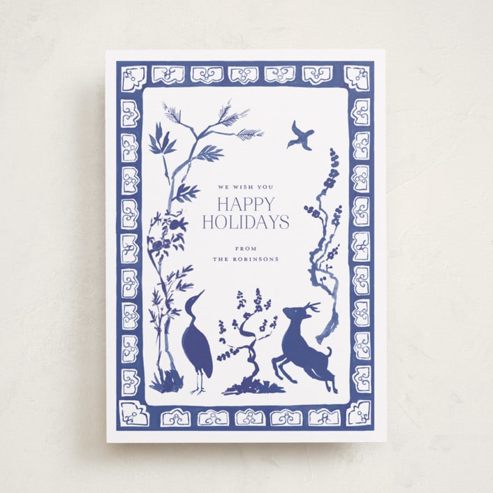 "Three Friends of Winter" - Minted x The Met Holiday Cards in Cobalt by Lucrecia Caporale - Front
