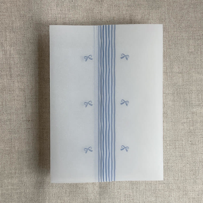 "Blue ribbons printed vellum wraps for 5x7 card | pack of 10" - Invitation Jackets and Overlays in blue by Ivory Invitations