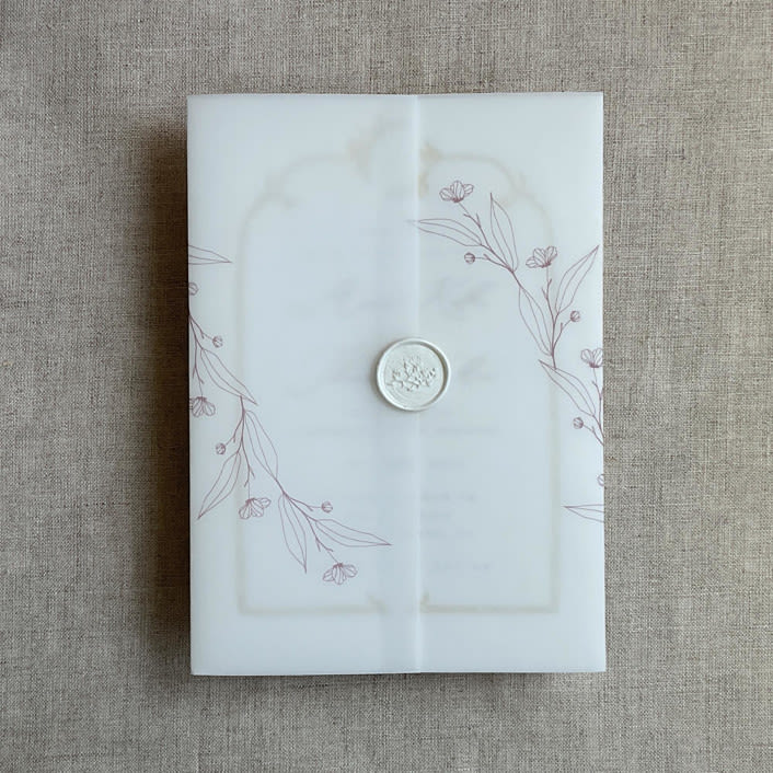 "Jessica minimalist mauve vellum wraps for 5x7 card | pack of 10" - Invitation Jackets and Overlays in pink by Ivory Invitations