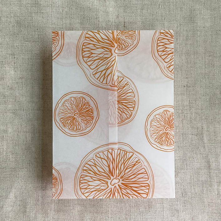 "Orange citrus celebration printed vellum wraps for 5x7 card | pack of 10" - Invitation Jackets and Overlays in orange by Ivory Invitations