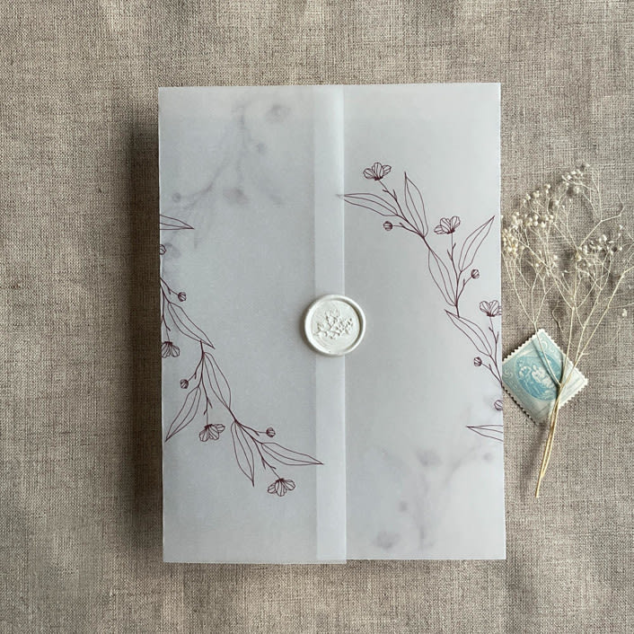 "Jessica minimalist merlot vellum wraps for 5x7 card | pack of 10" - Invitation Jackets and Overlays in purple by Ivory Invitations