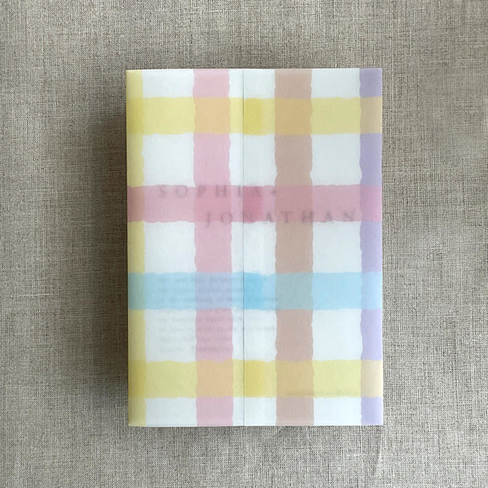 "Marshmallow checkers printed vellum wrap for 5x7 card | pack of 10" - Invitation Jackets and Overlays in multicolorassorted-colors by Ivory Invitations