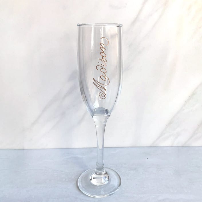 Custom Engraved Champagne Flute by Charlotte Noordzij