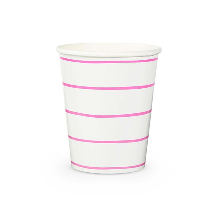 "Cerise Frenchie Stripes 9 oz Cups - Pack of 8" - Paper and Plastic Cups in white by Jollity and Co