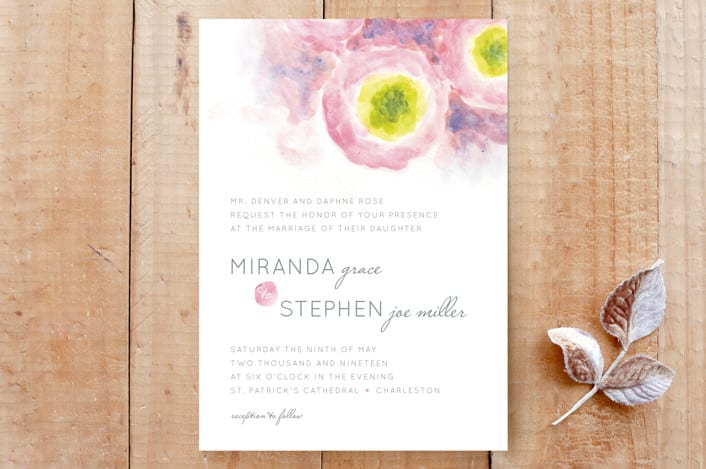 "Ranunculus Watercolor" - Stationery in Soft pink by Keen Peachy - Front