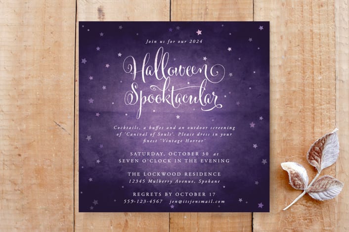 "Vintage Halloween Spooktacular Square Party Invitation" - Stationery in Royal Purple by itsjensworld - Front