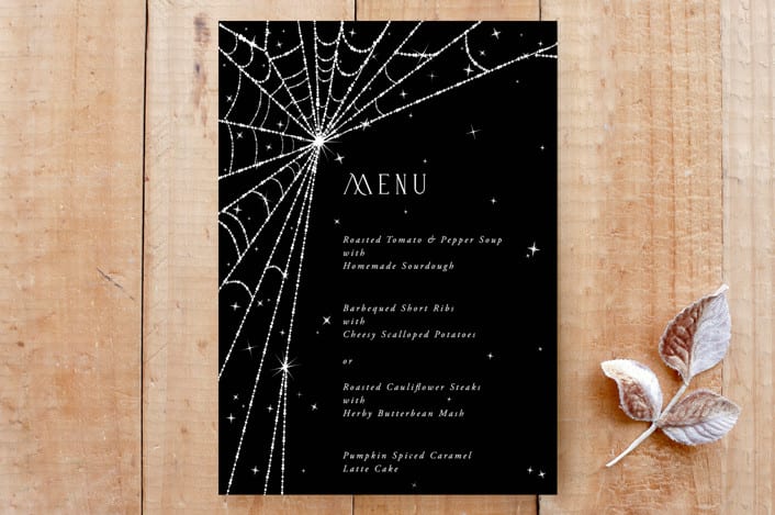 "Elegant Sparkling Spiderweb Menu" - Stationery in Noir by itsjensworld - Front