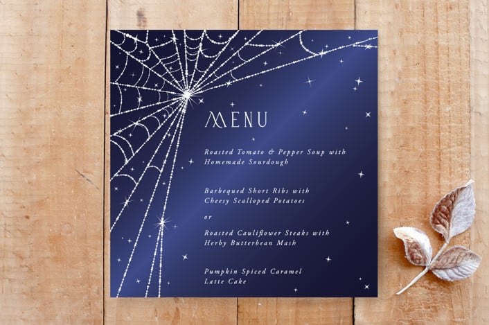 "Square Sparkling Spiderweb Menu" - Stationery in Midnight by itsjensworld - Front