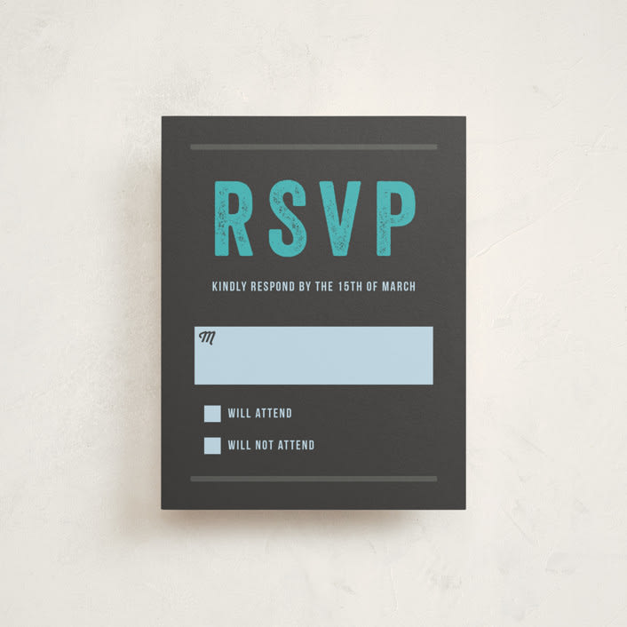 "Namely" - Mitzvah RSVP Cards in Charcoal by Rebecca Bowen - Front