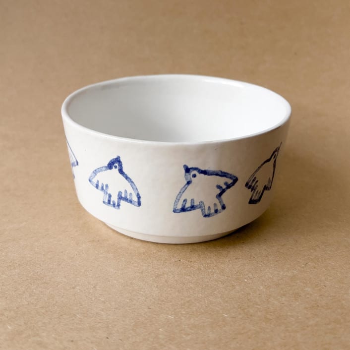 Unique handmade ceramic bowl with birds by Alexandra Dzh