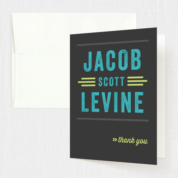 "Namely" - Mitzvah Thank You Cards in Charcoal by Rebecca Bowen - Front