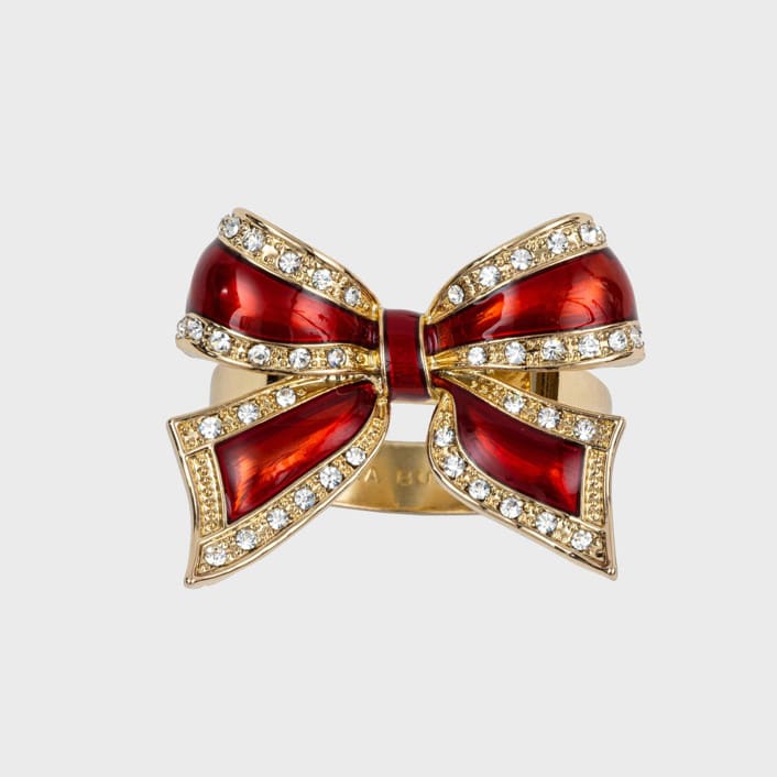 "Enamel Bow Skinny Napkin Rings, Red, Set of Four" - Tabletop Accessories in red by Joanna Buchanan