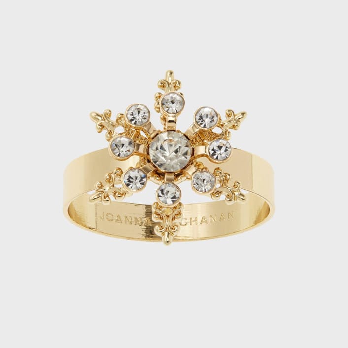 "Classic snowflake skinny napkin rings, crystal, set of four" - Tabletop Accessories in brass by Joanna Buchanan