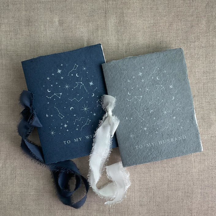 "Stella celestial wedding vow books navy and denim blue | SET of 2 books | includes 1 her vows and 1 his vows" - Wedding Vow Books in blue by Ivory Invitations