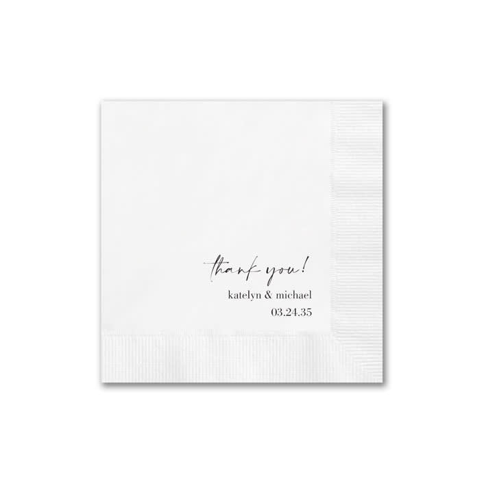 "Thank You Napkin with Names & Date" - Napkins in white by Papel Custom Design