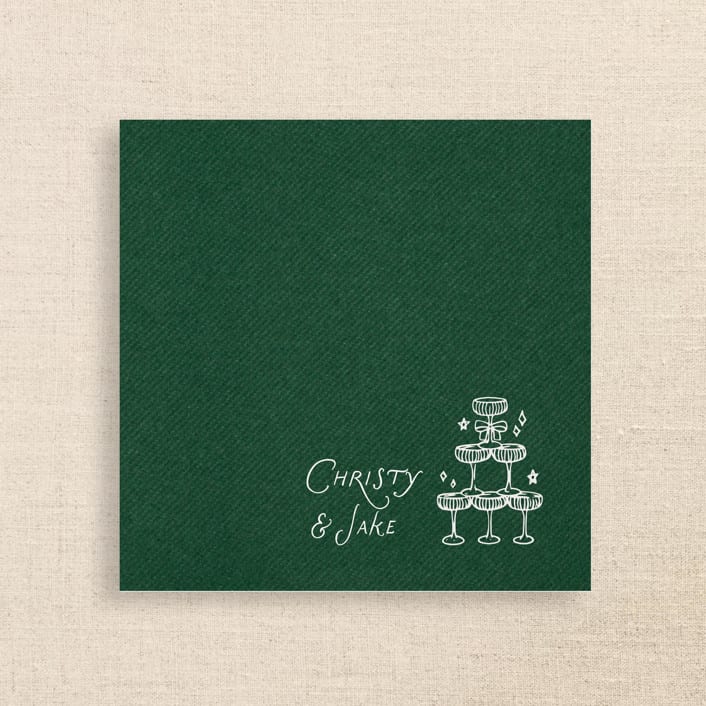 "Champagne Tower Personalized Cocktail Napkins Green" - Napkins in green by Papel Custom Design