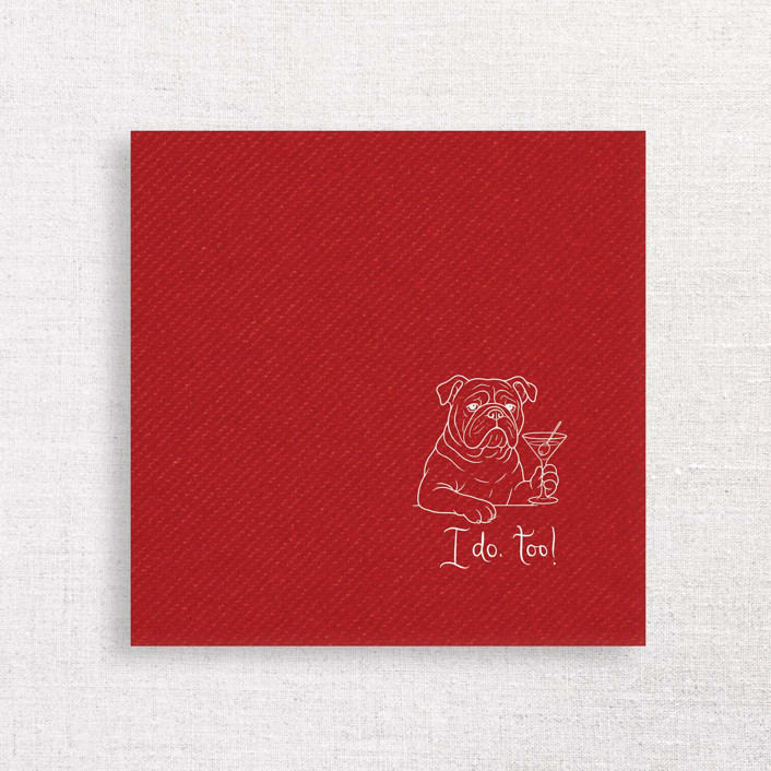 "“I Do, Too!” Bulldog Wedding Cocktail Napkins Red" - Napkins in red by Papel Custom Design