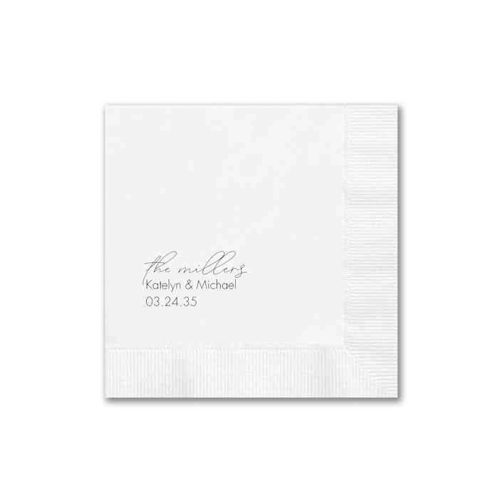 "Modern Script Names and Date Napkin" - Napkins in white by Papel Custom Design