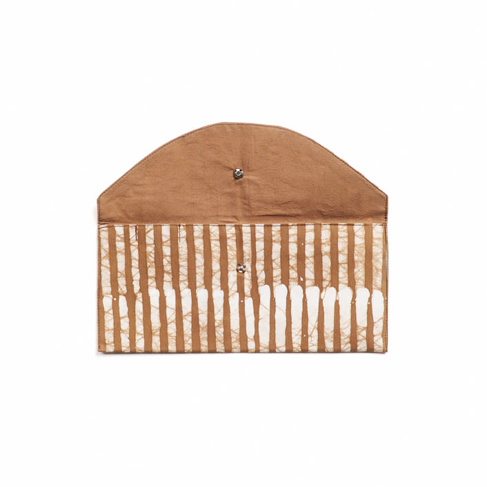 "Oak Brown Stripes Cotton Wax Block Printed  Envelope Pouch" - Bridal Clutches and Purses in brown by Anjali Purohit