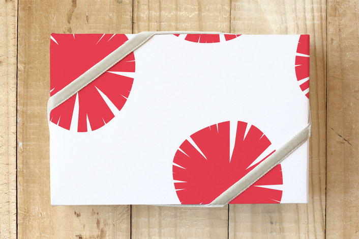 "Modern Poms" - Wrapping Paper in Bright Berry by Kristie Kern - Front