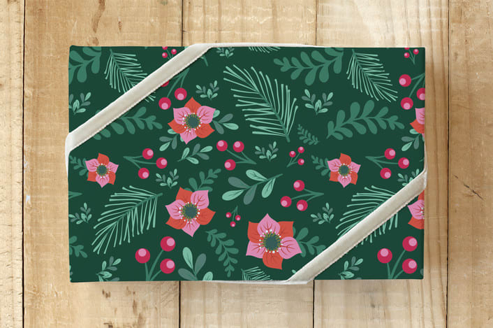 "Midnight Rain" - Wrapping Paper in Emerald Green by Emily Henning - Front