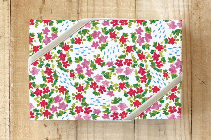 "Posies And Snow " - Wrapping Paper in White by Kanika Mathur - Front
