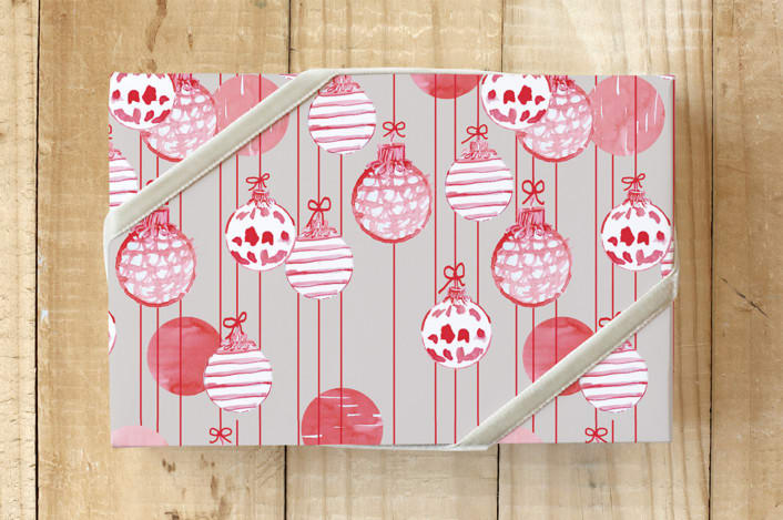 "Painted Ornaments" - Wrapping Paper in Cranberry by Carole Crohan - CaroleeXpressions - Front
