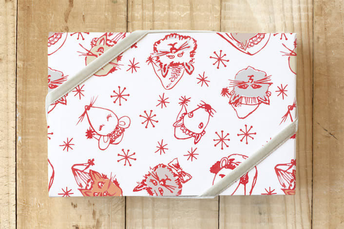 "Kitties As We Sleep" - Wrapping Paper in Holly Red by Carole Crohan - CaroleeXpressions - Front