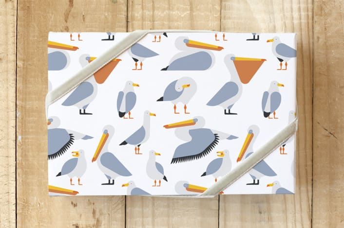 "Seagulls & pelicans" - Wrapping Paper in Blue grey by Morgane Sanglier - Front